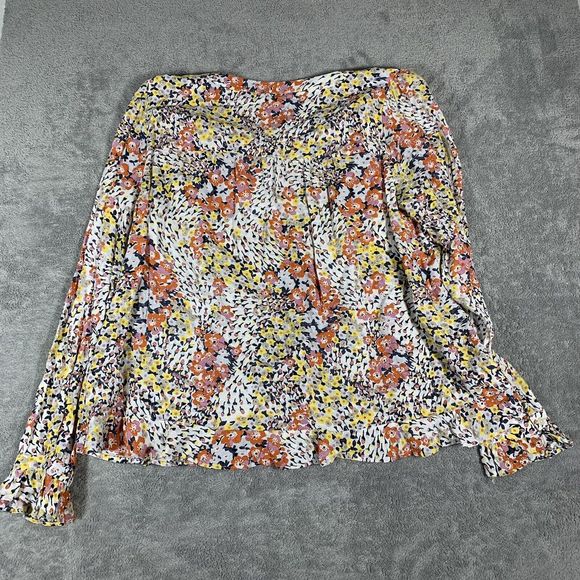 Loft M Medium Long Button Sleeve Scoop V Neck Skirted Waist Floral - Picture 9 of 10